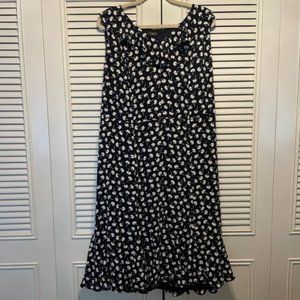 Talbots 16W midi flounce summer dress dandelion puffs navy blue and white
